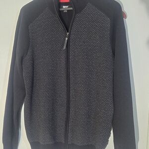 DKNY Men's Zip-Up Sweater in Black and Gray
